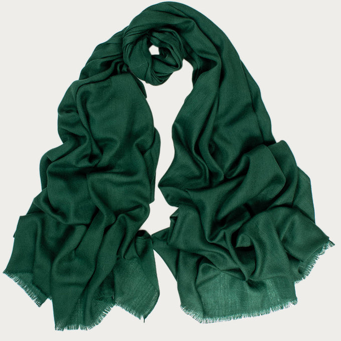 Classic Forest Green Silk and Wool Scarf