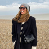 Ribbed Grey Cashmere Slouch Beanie Hat