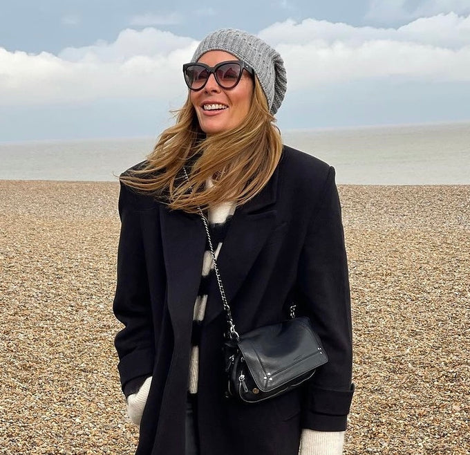 Ribbed Grey Cashmere Slouch Beanie Hat