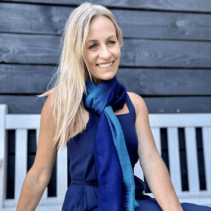 IMPERFECTLY YOURS: Navy to Teal Shaded Cashmere and silk Wrap