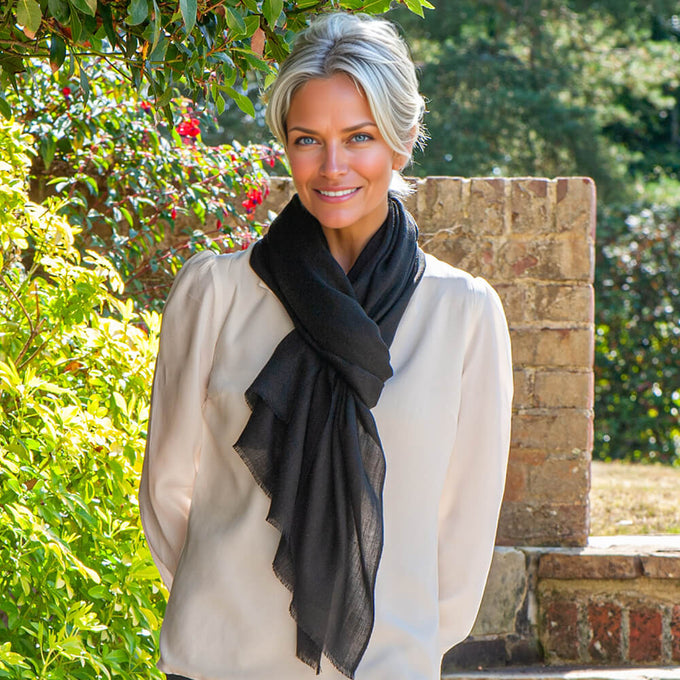 Classic Black Cashmere and Silk Scarf