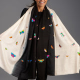 Hand Embroidered Pashmina Shawl - Butterflies