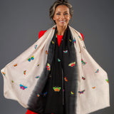 Hand Embroidered Pashmina Shawl - Butterflies