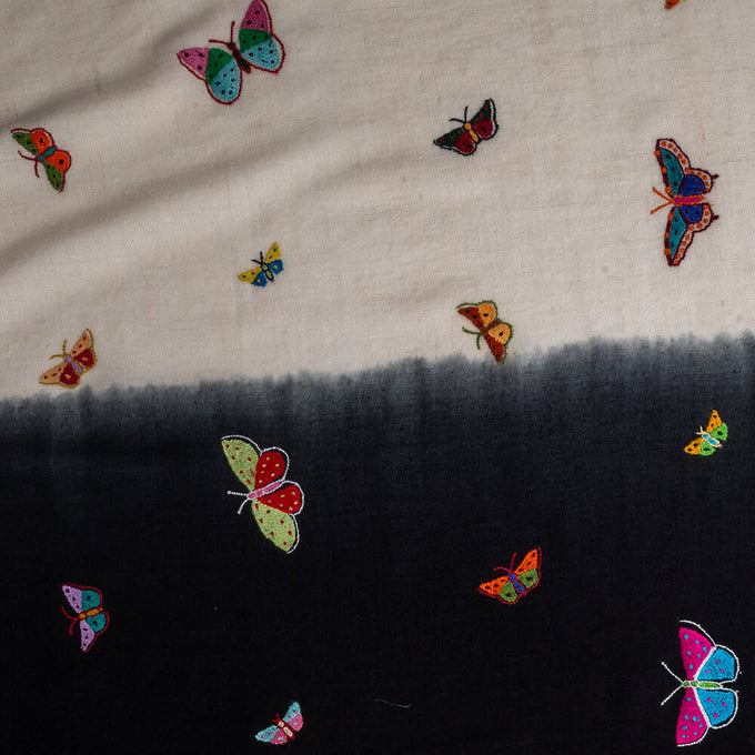 Hand Embroidered Pashmina Shawl - Butterflies