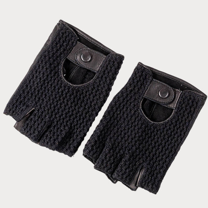 Men’s Fingerless Crochet Black Driving Gloves