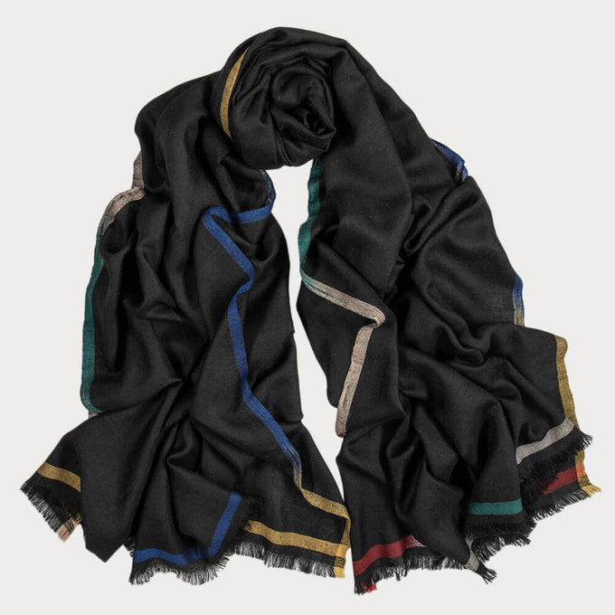 Ikat Edged Black Pashmina Cashmere Shawl