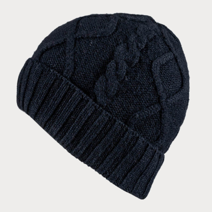 Sable Black Waffle Cashmere Beanie