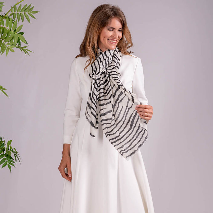 Black and White Zebra Print Cashmere and Silk Wrap