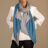 Reversible Ocean Blue and Pearl Grey Cashmere and Silk Wrap