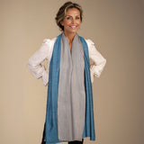 Reversible Ocean Blue and Pearl Grey Cashmere and Silk Wrap