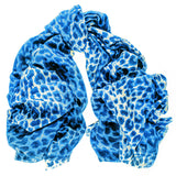 True Blue Leopard Print Cashmere and Silk Wrap