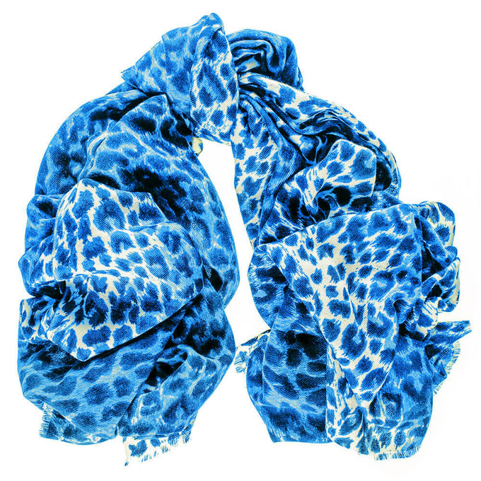 IMPERFECTLY YOURS: Pale Blue Leopard Print Cashmere and Silk Wrap