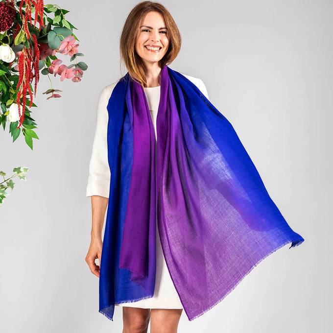 Indigo to Violet Shaded Cashmere and Silk Wrap