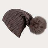 Tawny Brown Cashmere and Fur Pom Pom Hat