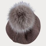 Tawny Brown Cashmere Fur Pom Pom Beret