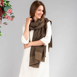 Chocolate and Hazelnut Houndstooth Cashmere Shawl