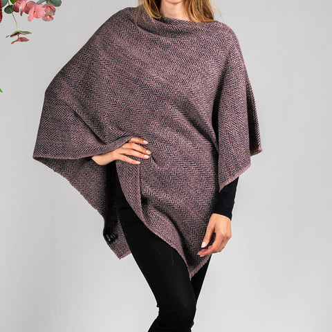 Hand Woven Burgundy & Natural Chunky Cashmere Poncho