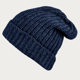 Ribbed Denim Blue Cashmere Slouch Beanie Hat