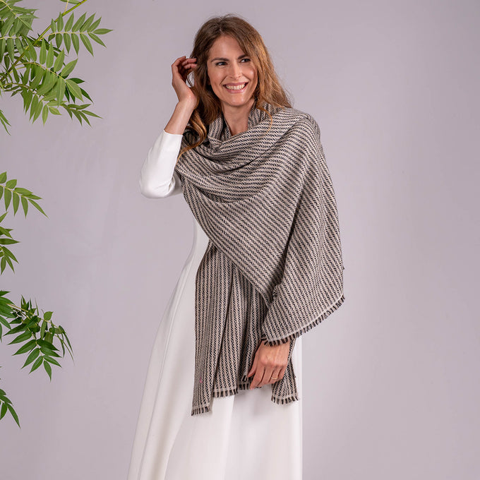 Chevron Striped Pashmina Cashmere Shawl