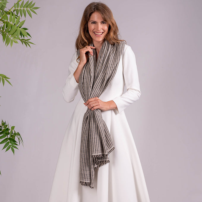 Chevron Striped Pashmina Cashmere Shawl