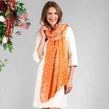 Coral Leopard Print Cashmere and Silk Wrap