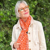 Coral Leopard Print Cashmere and Silk Wrap