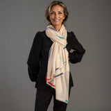 Ikat Edged Cream Pashmina Cashmere Shawl