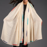 Ikat Edged Cream Pashmina Cashmere Shawl