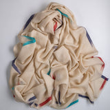 Ikat Edged Cream Pashmina Cashmere Shawl