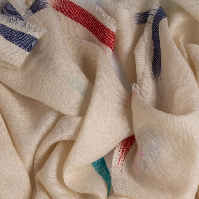 Ikat Edged Cream Pashmina Cashmere Shawl