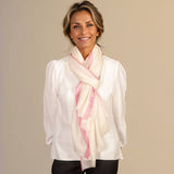 Ivory Cashmere and Silk Wrap with Rose Pink Silk Border