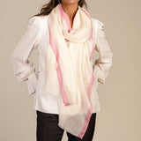 Ivory Cashmere and Silk Wrap with Rose Pink Silk Border