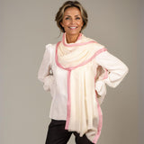 Ivory Cashmere and Silk Wrap with Rose Pink Silk Border