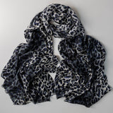 IMPERFECTLY YOURS: Midnight Navy Leopard Print Cashmere and Silk Scarf