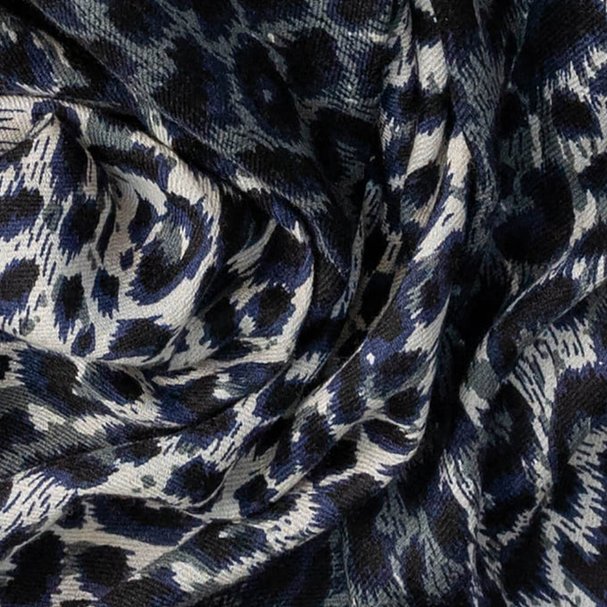 IMPERFECTLY YOURS: Midnight Navy Leopard Print Cashmere and Silk Scarf