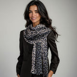 IMPERFECTLY YOURS: Midnight Navy Leopard Print Cashmere and Silk Scarf