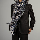 IMPERFECTLY YOURS: Midnight Navy Leopard Print Cashmere and Silk Scarf