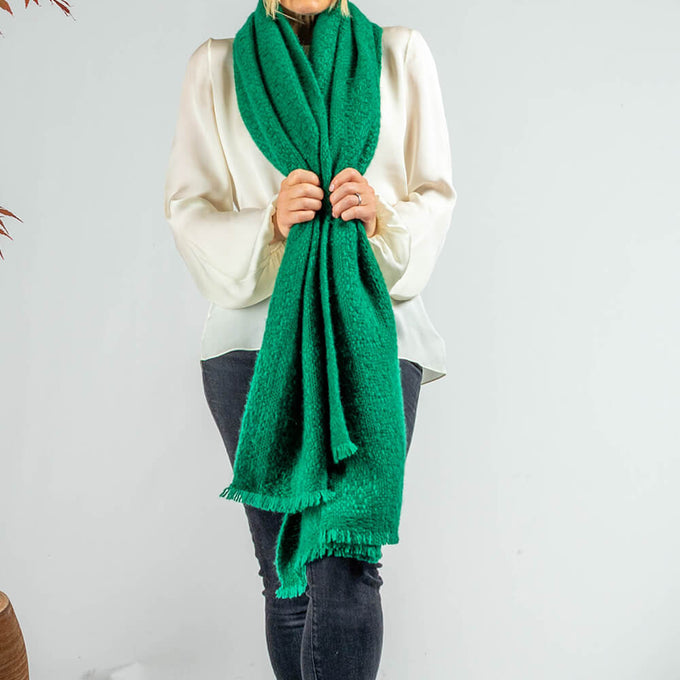 Super Luxe Emerald Green Basket Weave Cashmere Shawl