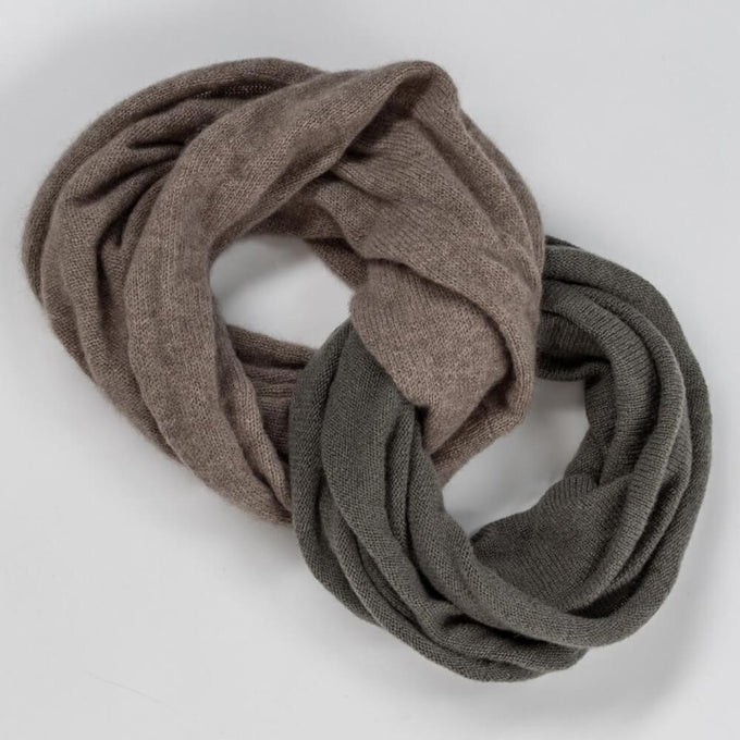 Dark Olive and light Brown Cashmere Snood