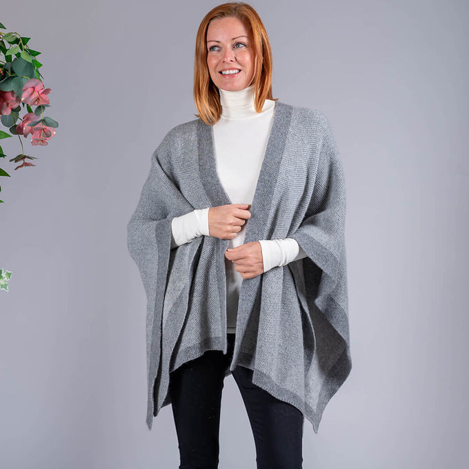 Grey and Ivory Reversible Wool and Cashmere Cape