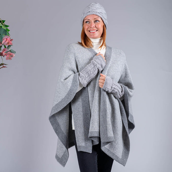 Grey and Ivory Reversible Wool and Cashmere Cape