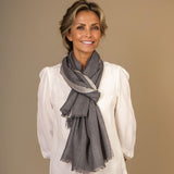Charcoal Melange Cashmere and Silk Wrap with Silk Border