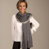 Charcoal Melange Cashmere and Silk Wrap with Silk Border