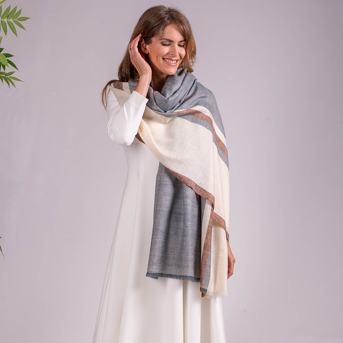 Grey Melange and Vanilla Pashmina Cashmere Shawl