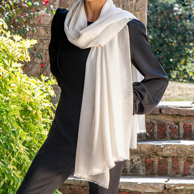 Classic Ivory Cashmere and Silk Wrap