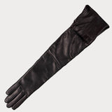 Long Black Opera Gloves with Striped Cuff - Cashmere Lined