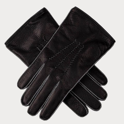 Men’s Handsewn Black Deerskin Gloves - Cashmere Lined