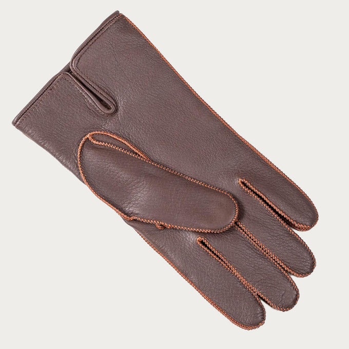 Men’s Handsewn Two Tone Brown Deerskin Gloves – Cashmere Lined