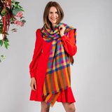 Kaleidoscopic Check Cashmere Shawl