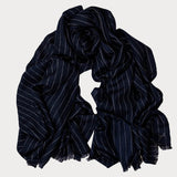 Navy and White Pinstripe Cashmere Shawl